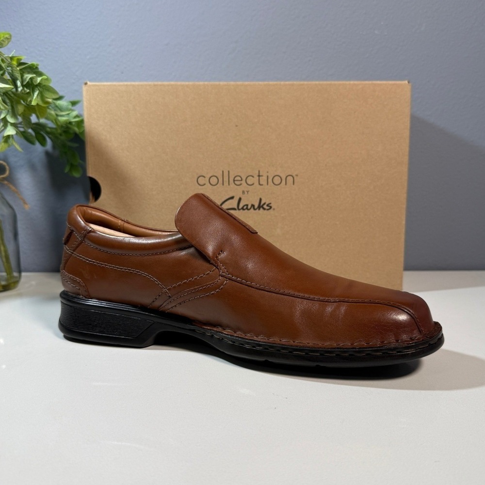 Clarks Collection Mens Brown Leather Slip On Dress‎ Shoes Comfort Size 8